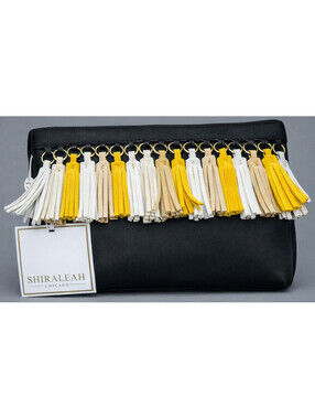 Shiraleah Chicago Black Faux Leather Crossbody Bag Multicolor Fringe Tassel